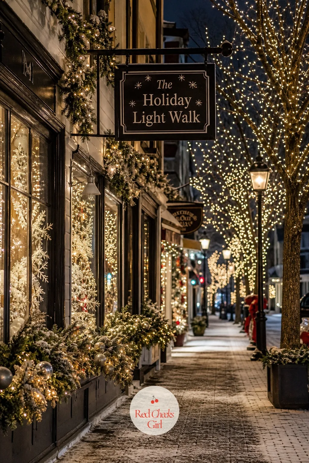 The Holiday Light Walk — After the ice, cold legs want a slower kind of cold, so the group walks instead of rides. Winter bachelorette party