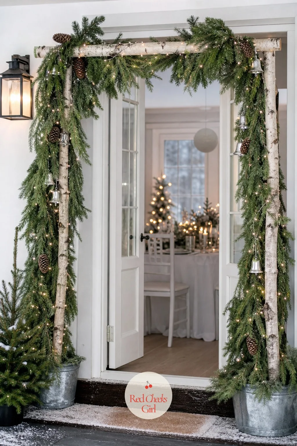 Birch And Evergreen Entry Arch — The first thing a guest sees should not be the coat closet. Winter birthday party ideas