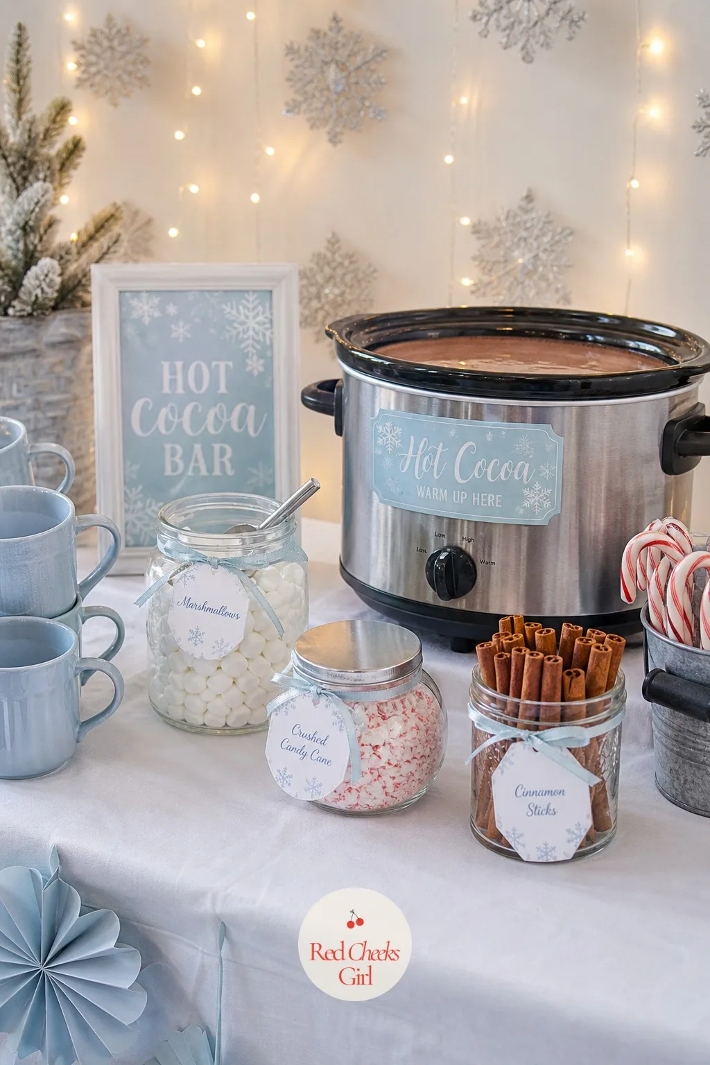 Hot Cocoa Bar With Marshmallows And Candy Canes — She pictures hovering over a hot kettle for two hours straight, and that is exactly what this avoids. Winter