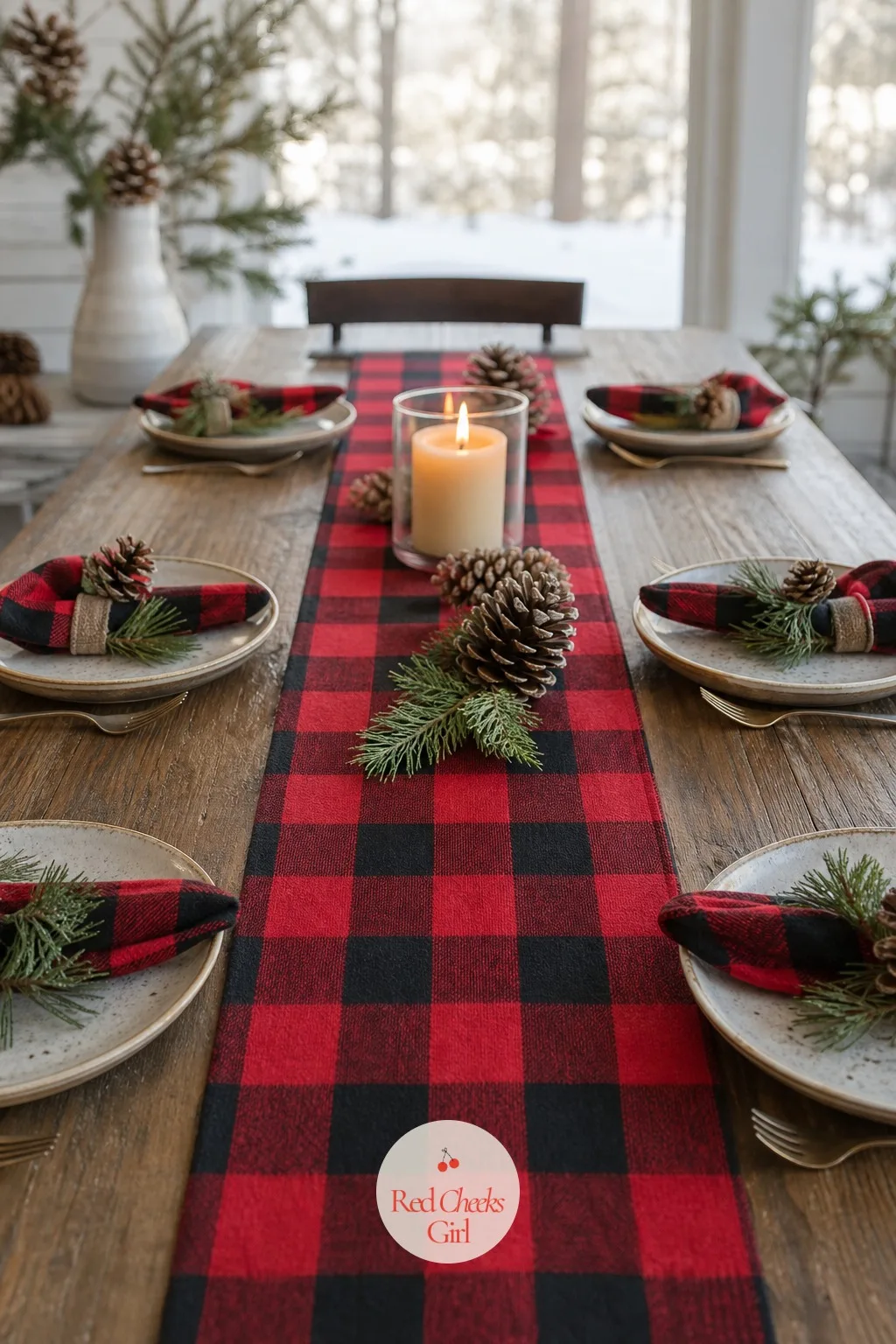 Buffalo Plaid Table Runner and Napkins — Plaid is the fastest route to cozy cabin without a single piece of taxidermy in the room. Winter gender reveal