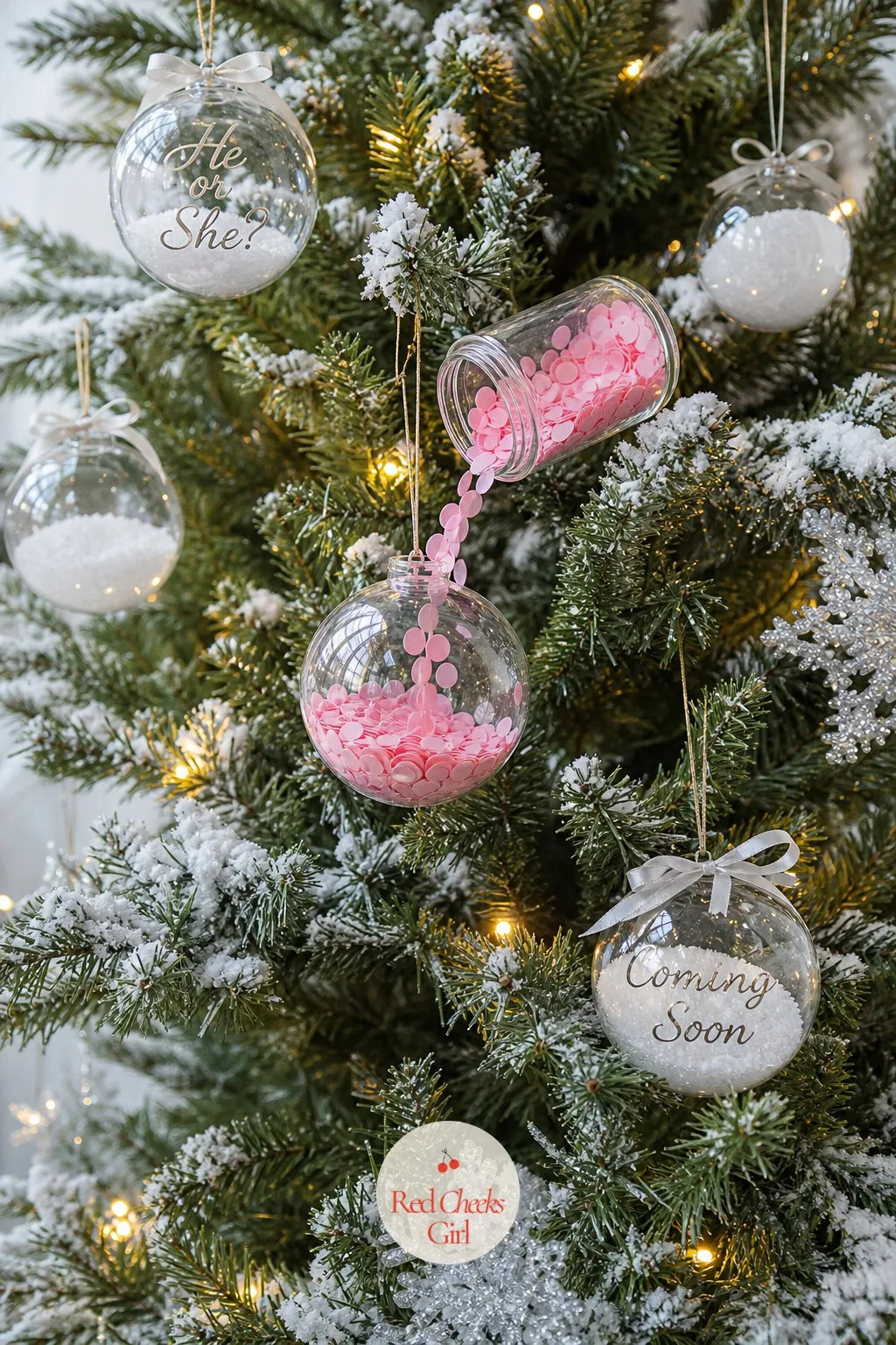 Ornaments That Hide the Answer on the Tree — She would say the tree is already dressed, leave it alone. Winter gender reveal