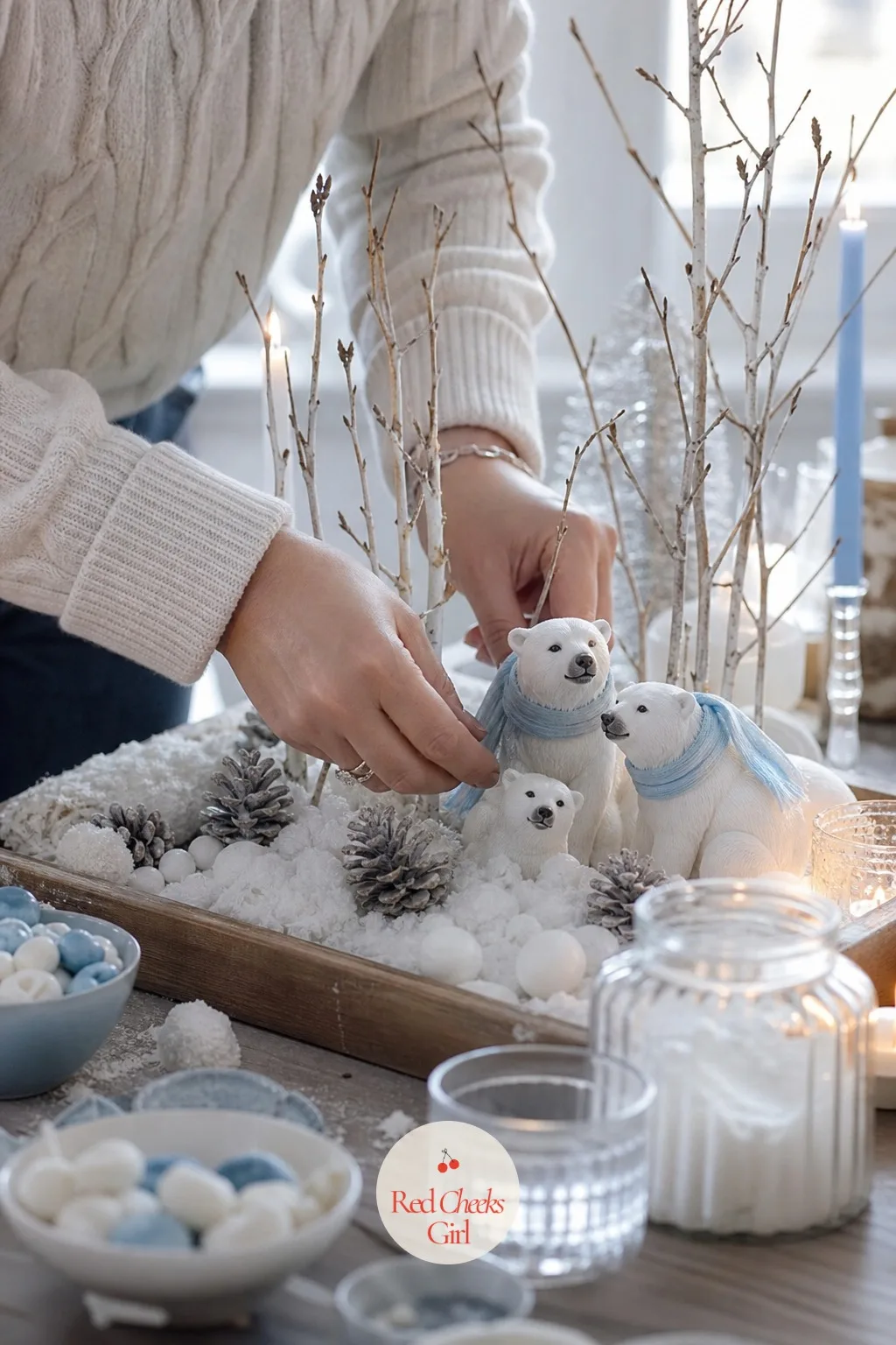 A Polar Bear Family Centerpiece — Before anyone knows pink or blue, this one says nothing at all, which is exactly the point for the dessert table in the hour