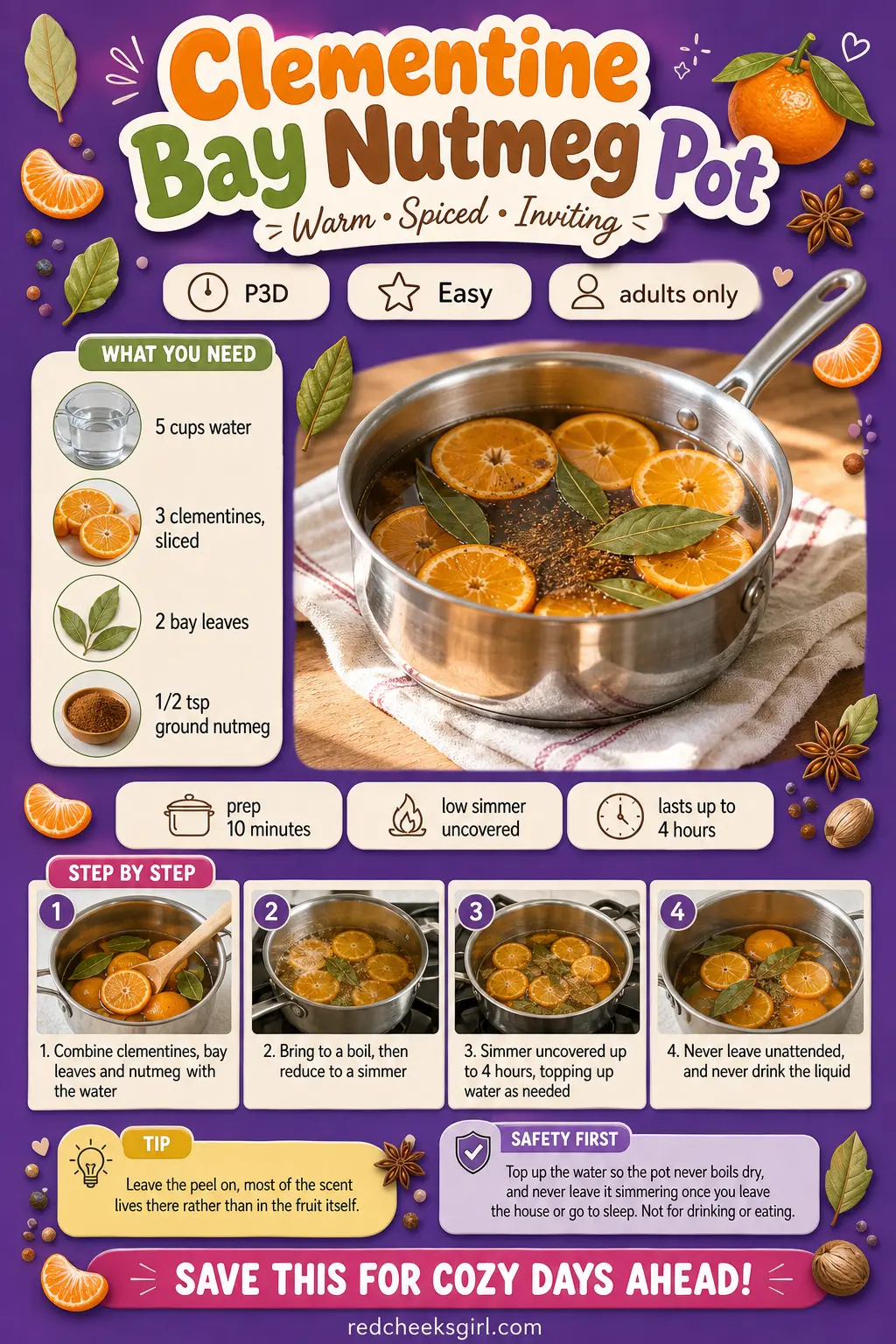 Clementine Bay Nutmeg Pot Craft Card printable sheet. Winter simmer pot recipes