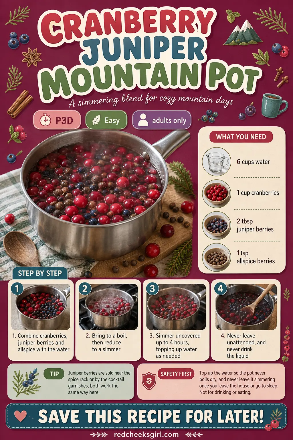 Cranberry Juniper Mountain Pot Craft Card printable sheet. Winter simmer pot recipes