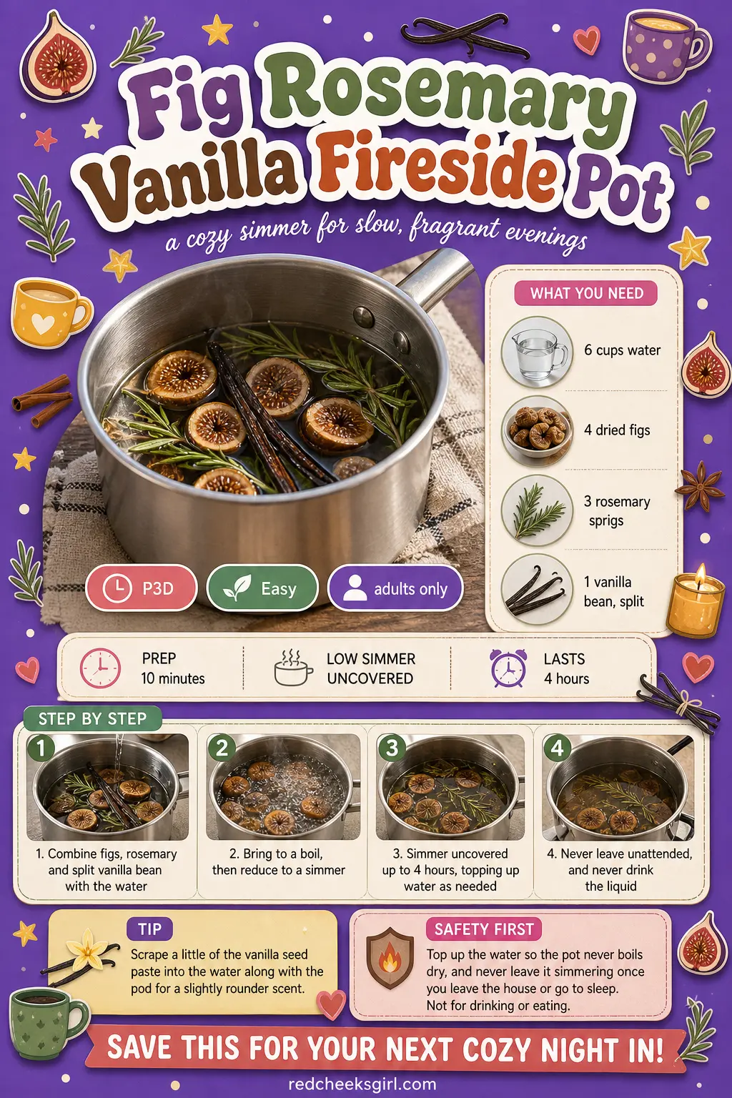 Fig Rosemary Vanilla Fireside Pot Craft Card printable sheet. Winter simmer pot recipes