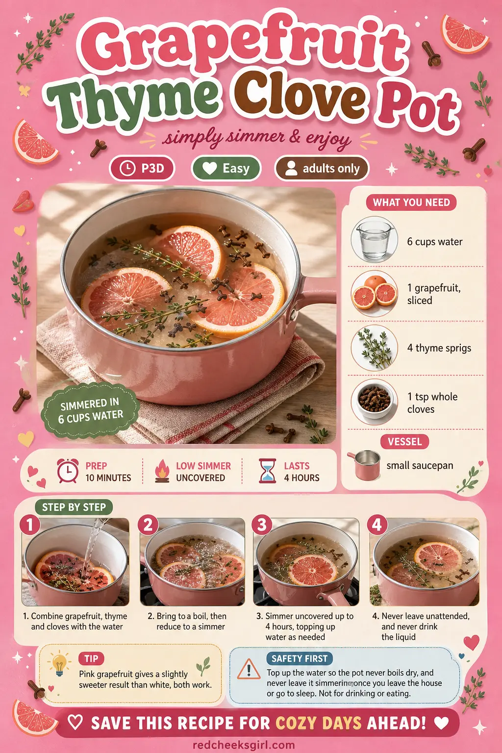 Grapefruit Thyme Clove Pot Craft Card printable sheet. Winter simmer pot recipes