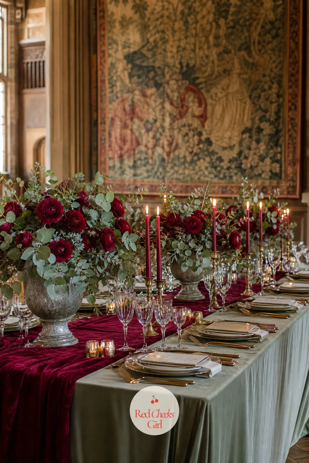 Cranberry and Sage — Cranberry is brighter and a touch more playful than burgundy, and against sage it stops short of looking like a Christmas card, landing