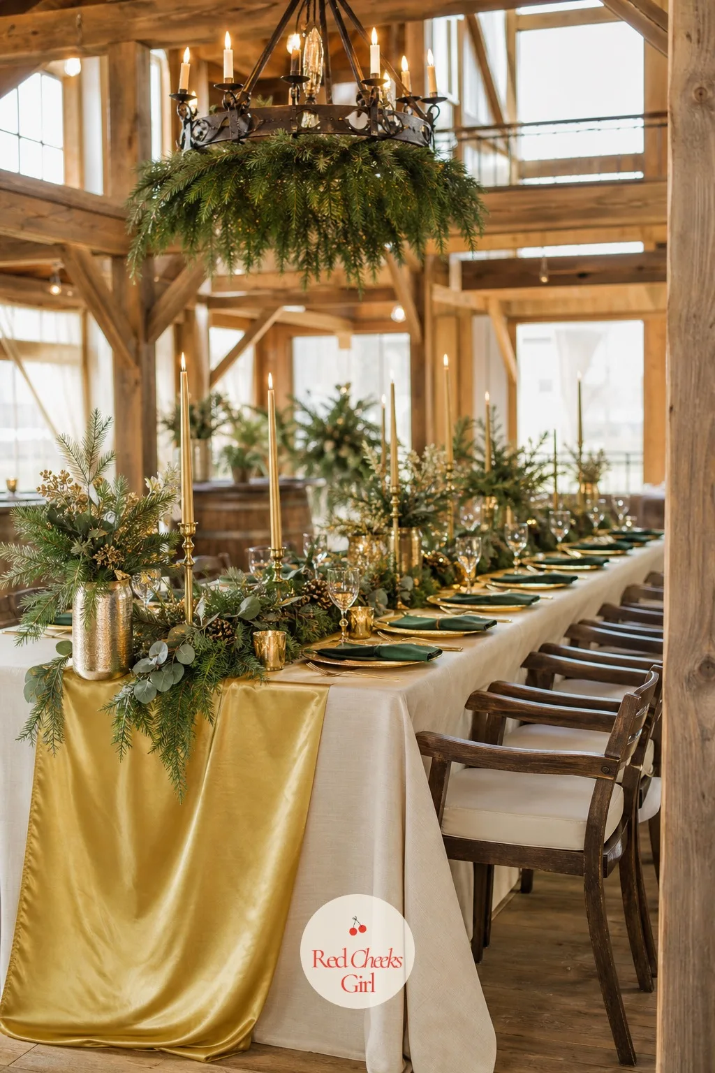 Evergreen and Gold — This is the palette that turns up in every barn wedding gallery for a reason: evergreen reads as the season itself, and gold stops it from