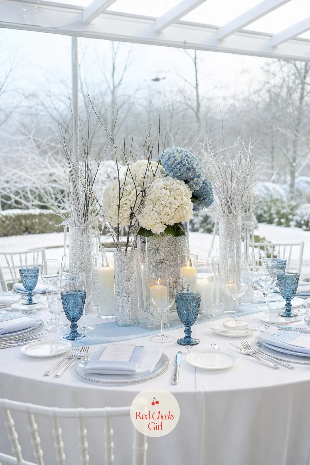 Icy Blue and White — Icy blue is the one colour that actually looks better the colder it gets outside, and paired with white it turns a winter garden into