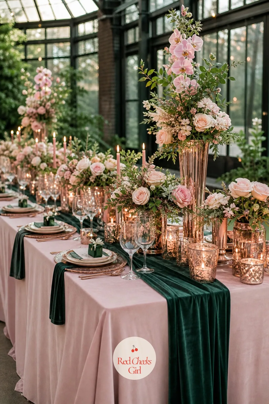 Pine Green and Rose Gold — Rose gold softens pine green in a way regular gold does not, giving the palette a slightly younger, more romantic feel. Winter