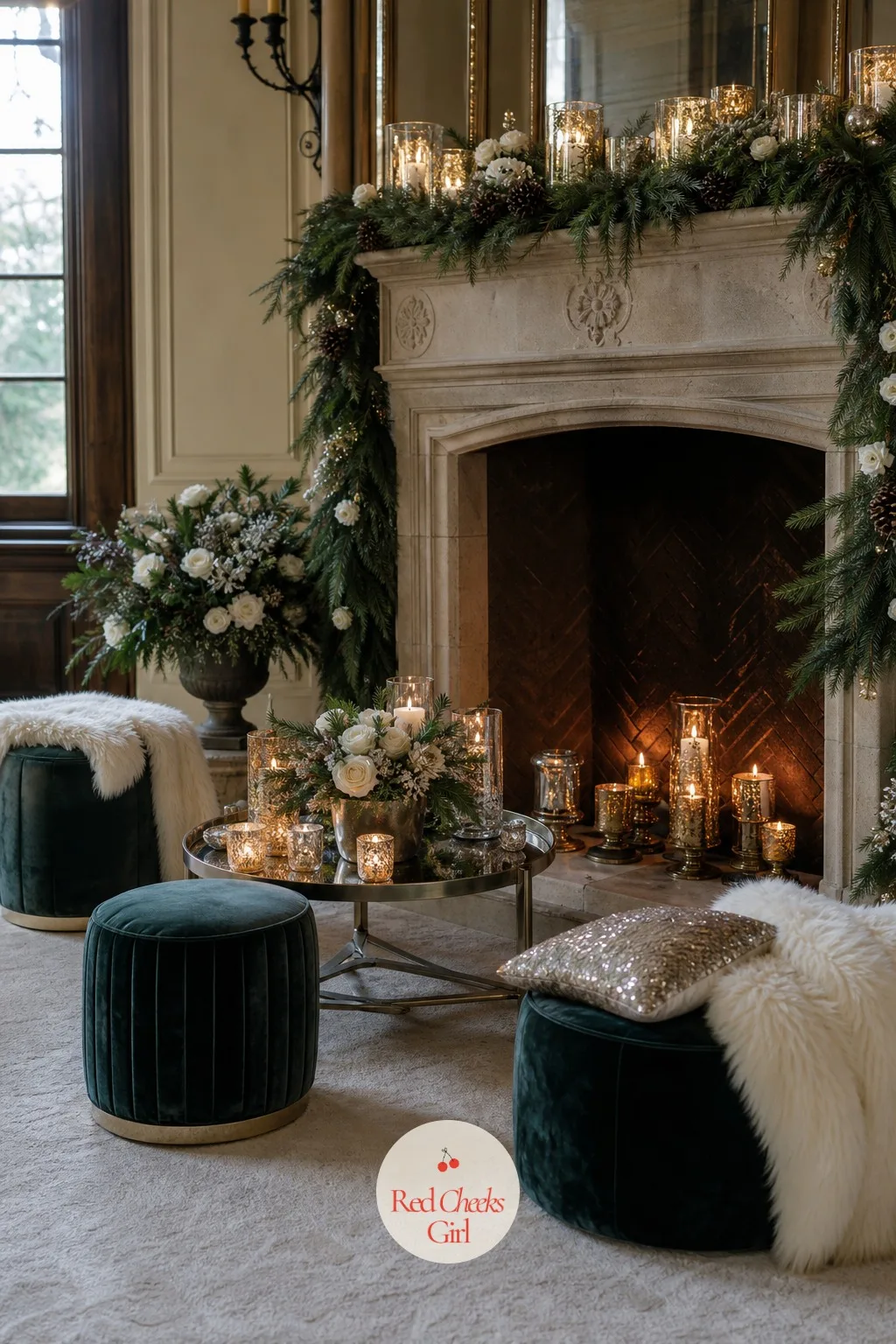 Fireplace Lounge Corner — A reception with nowhere to sit outside the dinner tables sends guests straight to the bar and keeps them there. Winter wedding