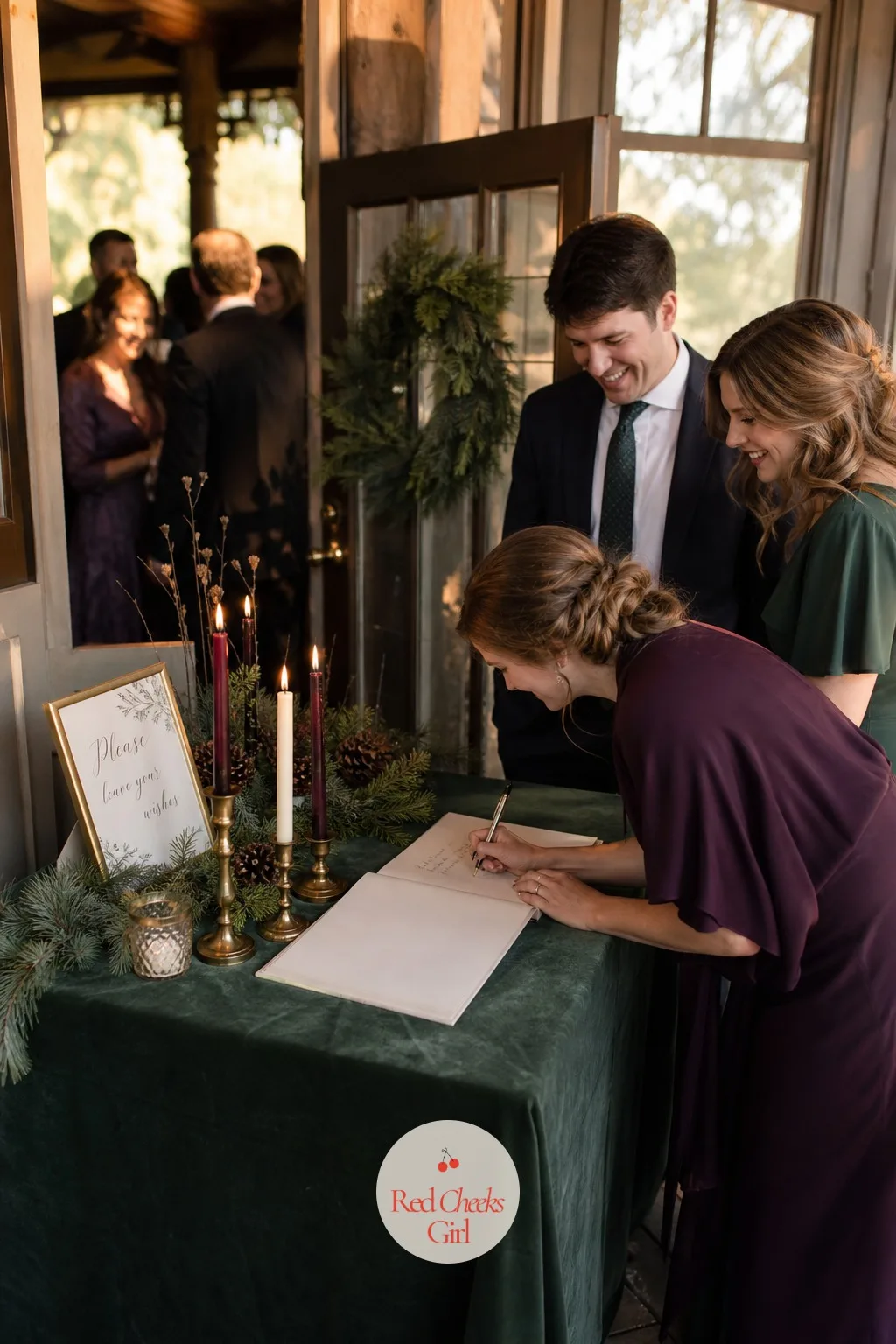 Guest Book Table Dressed With Pine and Velvet — The guest book table often gets forgotten until the week of the wedding, and it shows the moment someone walks