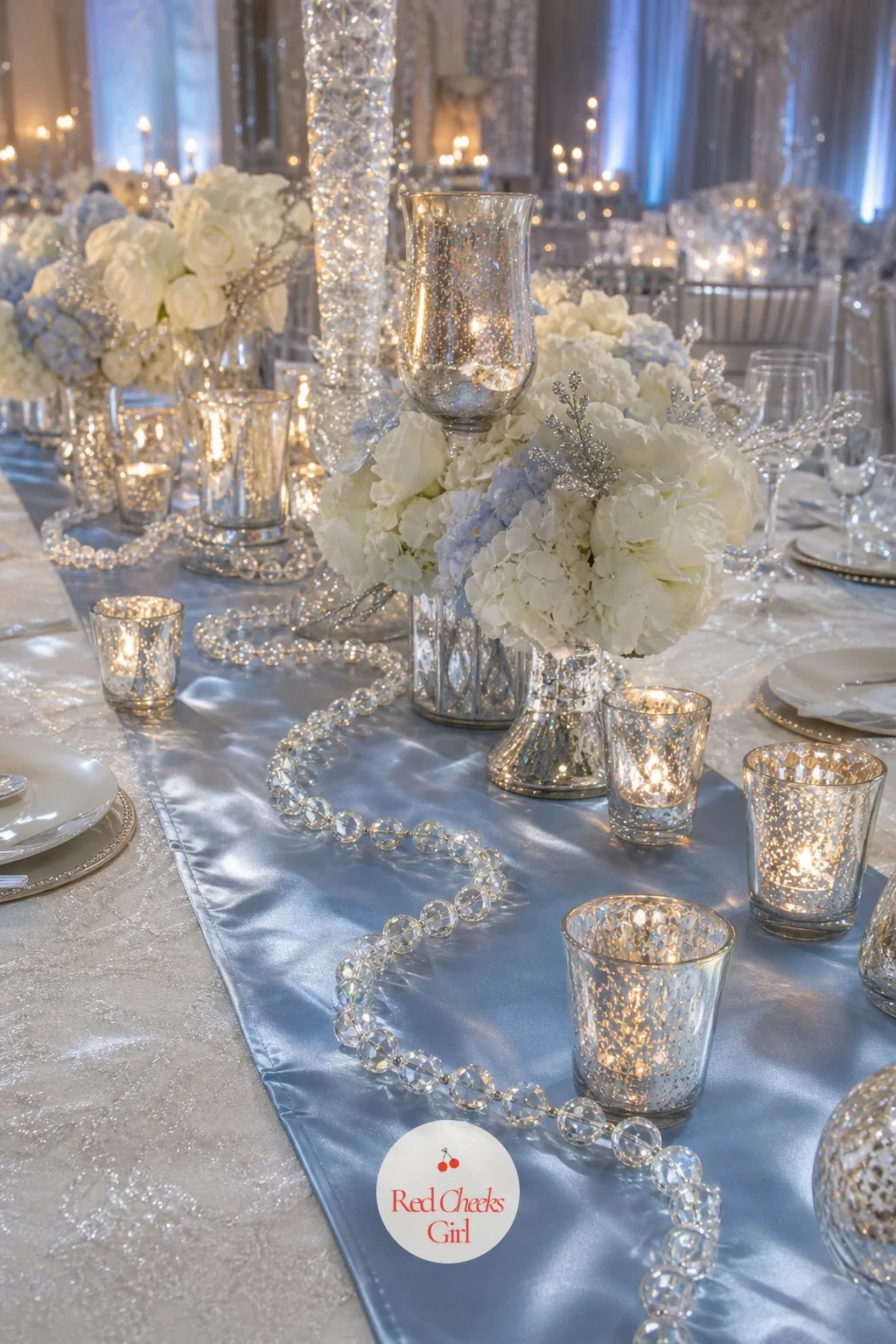 Crystal Beaded Table Garland — Between the votives and the florals, the center of a long table can still look a little gappy once everything else is in place.