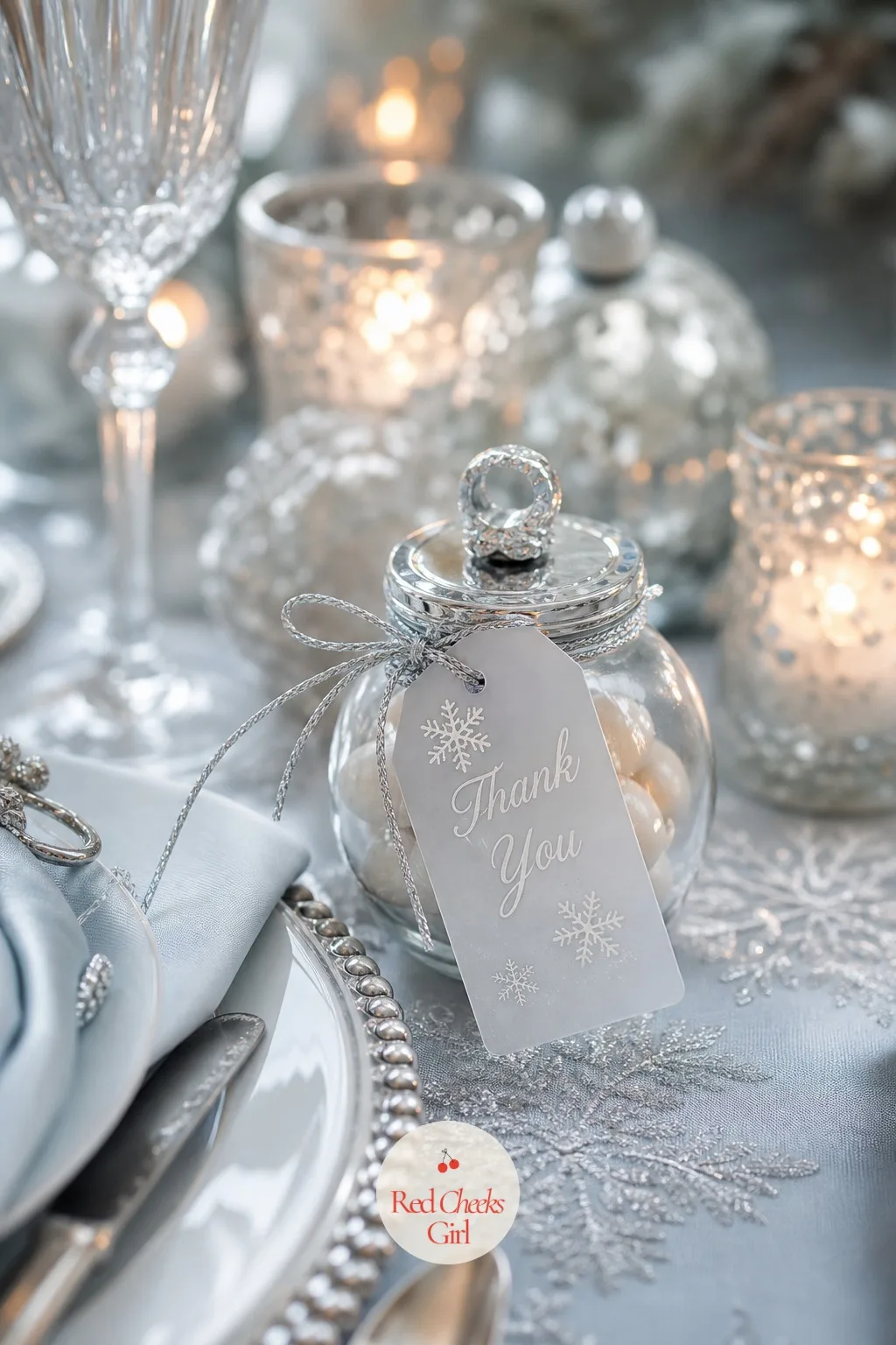 Frosted Favor Tags With Silver Twine — Whichever favor you choose, an unlabeled jar or ornament looks unfinished sitting on the table, and this is the