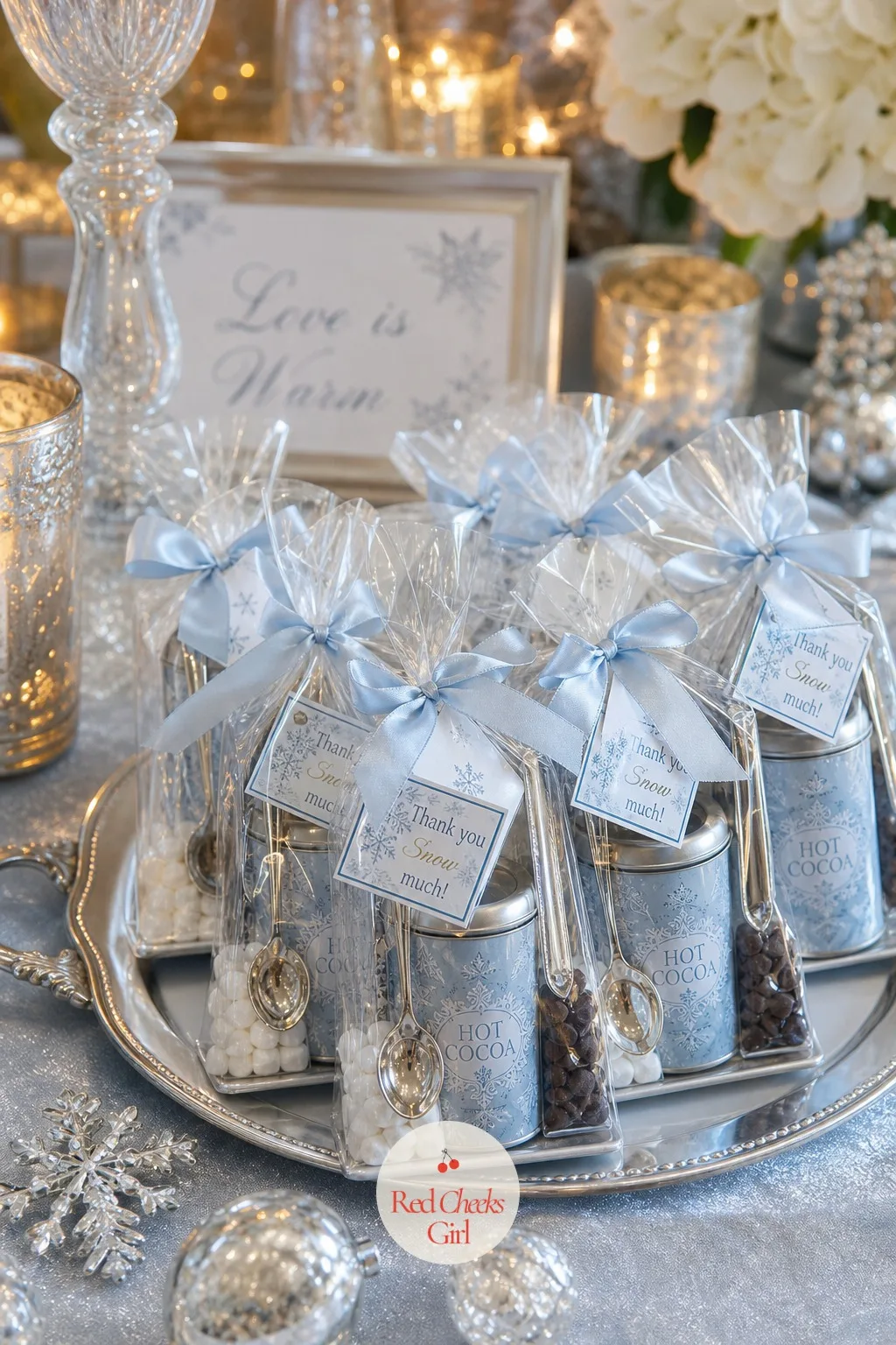 Mini Hot Cocoa Kit Favors — The cocoa bar is the moment guests remember most, so letting them take a small version home stretches that feeling past the night