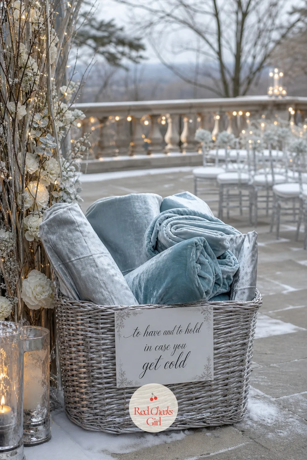 Velvet Lap Blankets for an Outdoor Ceremony — If the ceremony is outdoors, even a mild winter afternoon gets uncomfortable fast once people sit still for