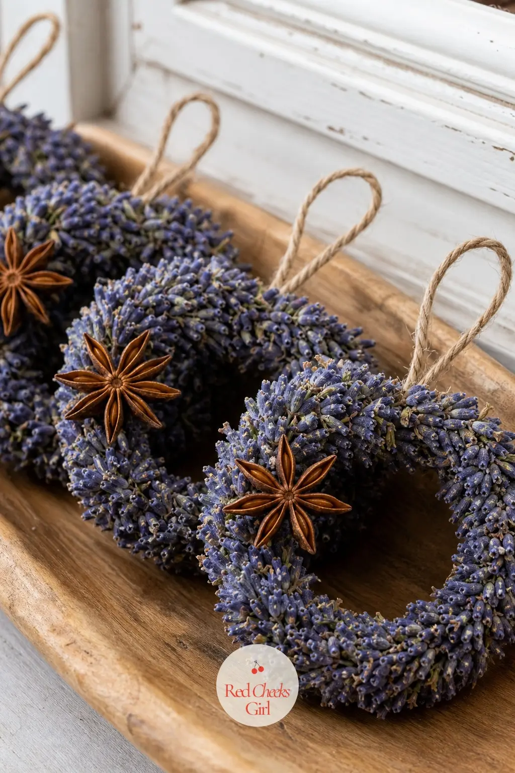 Mini Dried Lavender and Star Anise Favor Wreaths — Palm-sized rings of dried lavender studded with whole star anise pods make a favor that smells as good as it