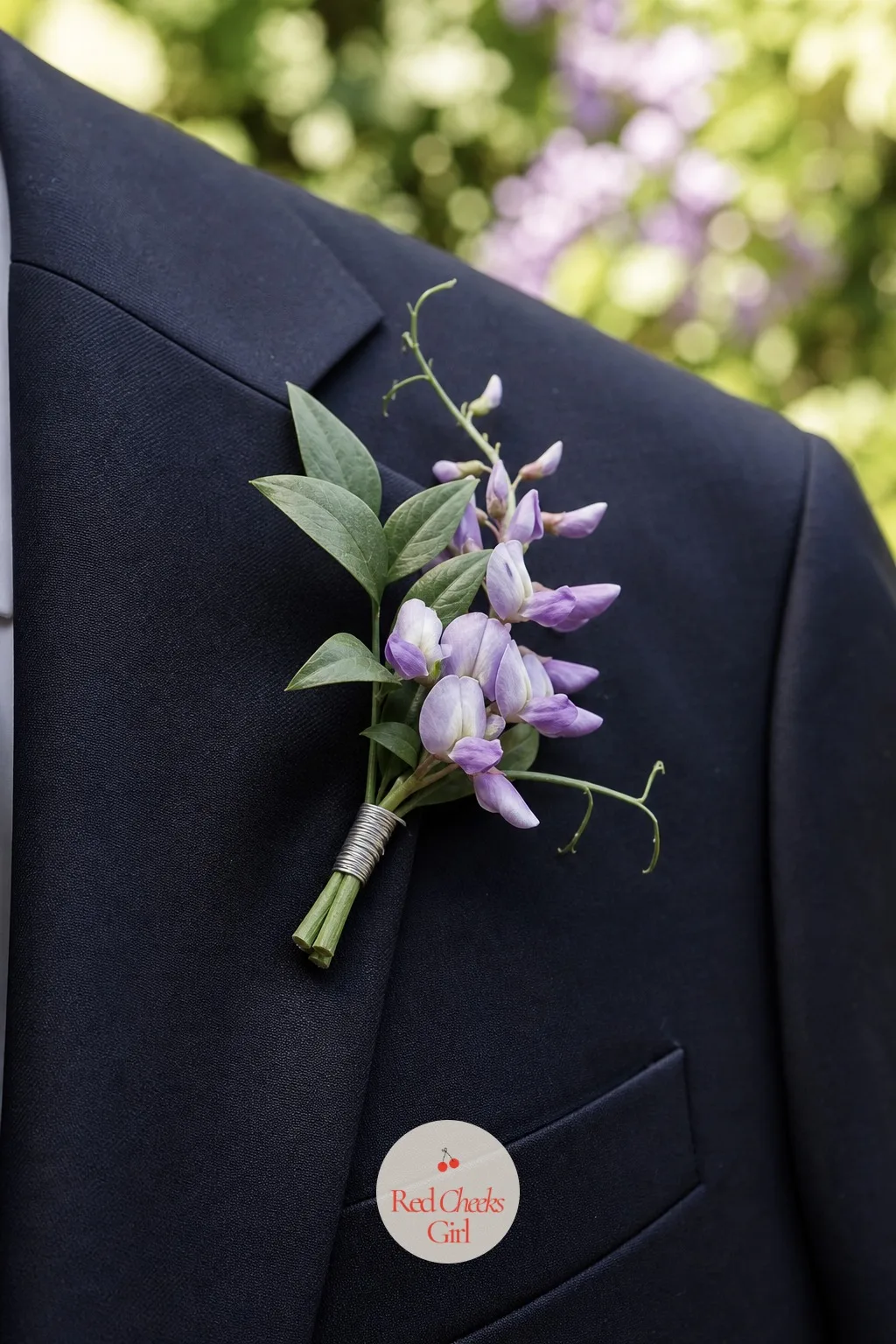 Wisteria Boutonnieres for the Groomsmen — The men's side of the wedding party needs the smallest possible dose of the theme, just enough to tie them visually