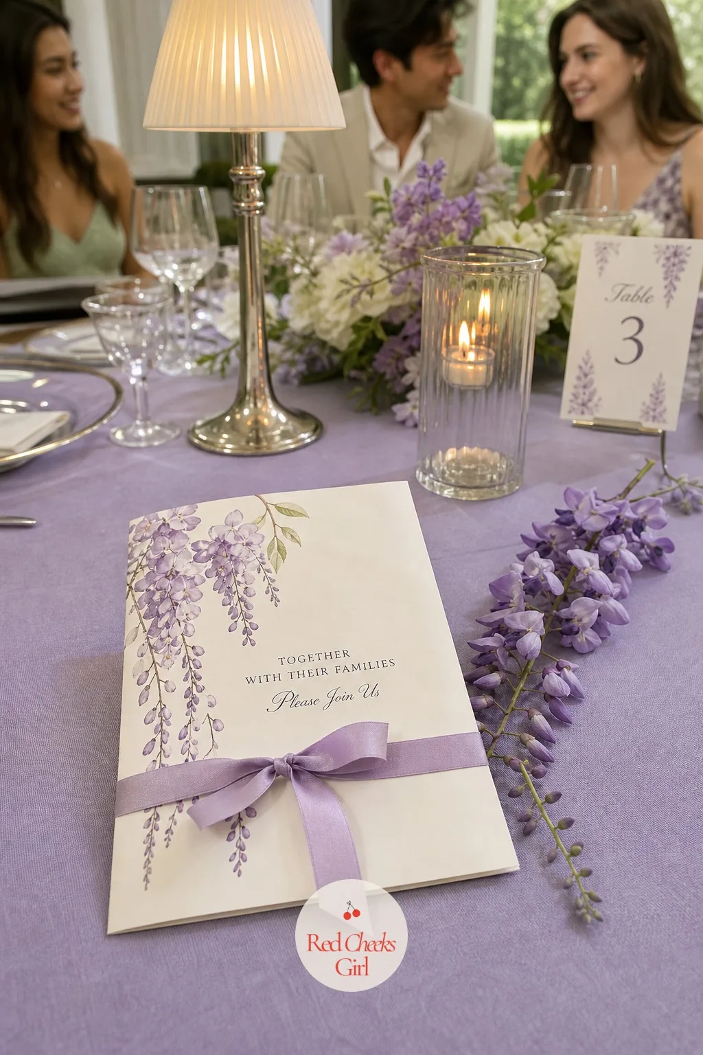 The Wisteria Invitation Suite — The invitation is the first wisteria anyone sees, long before the wedding day, so it sets the palette before a single flower is