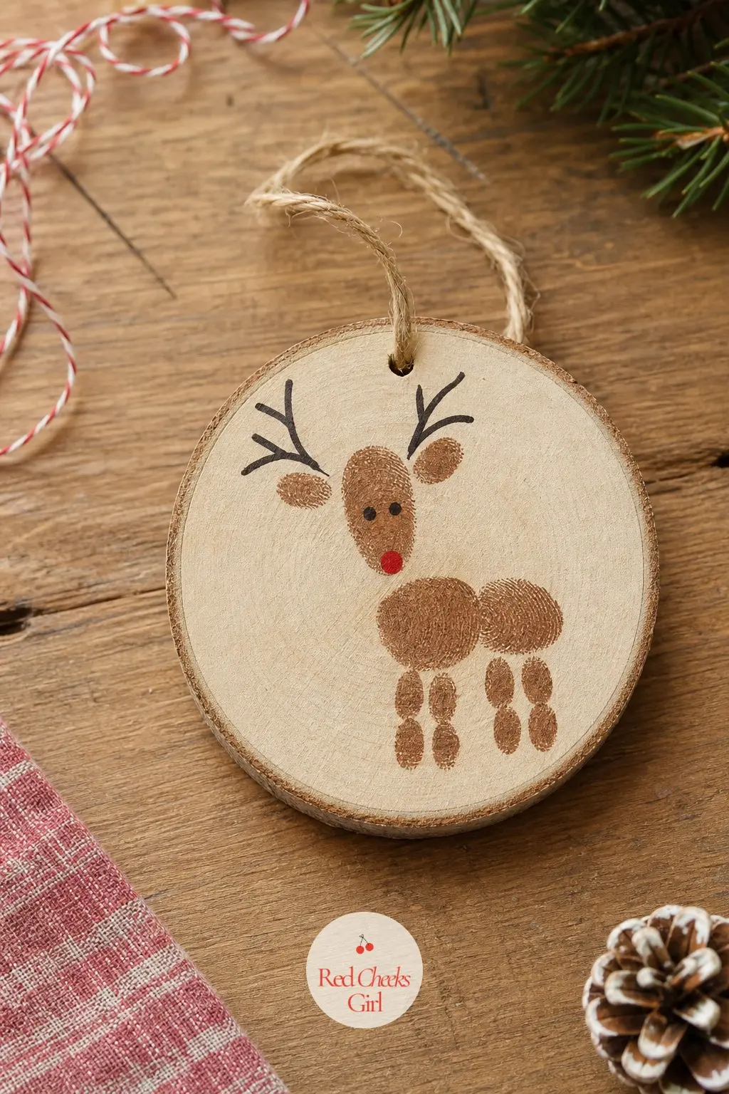 Fingerprint Reindeer — Brown fingerprints, pressed in a loose fan shape, become antlers with almost no instruction needed. Wood ornament painting ideas