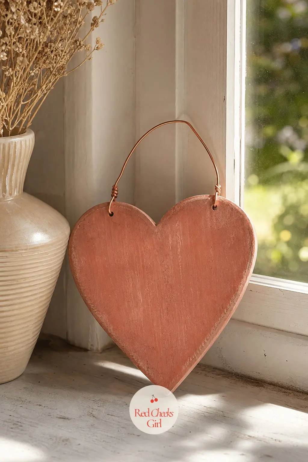 Terracotta Wash Heart — A heart cutout gets a thin, watered-down terracotta wash rubbed in rather than painted on, so the grain shows through like an old tile.
