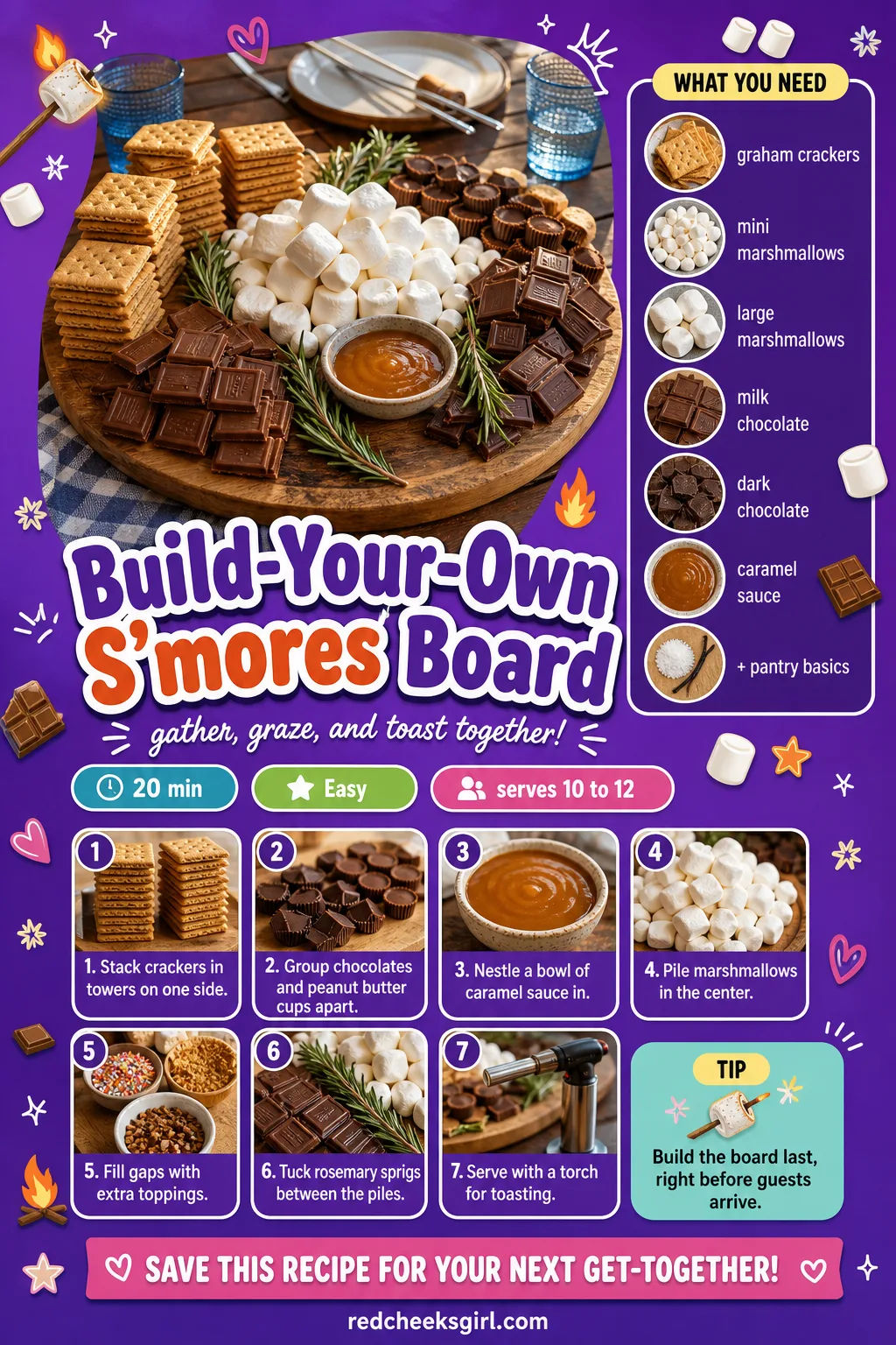 Build-Your-Own S'mores Board Recipe Card printable sheet — Build-Your-Own S'mores Board. Woodland baby shower food