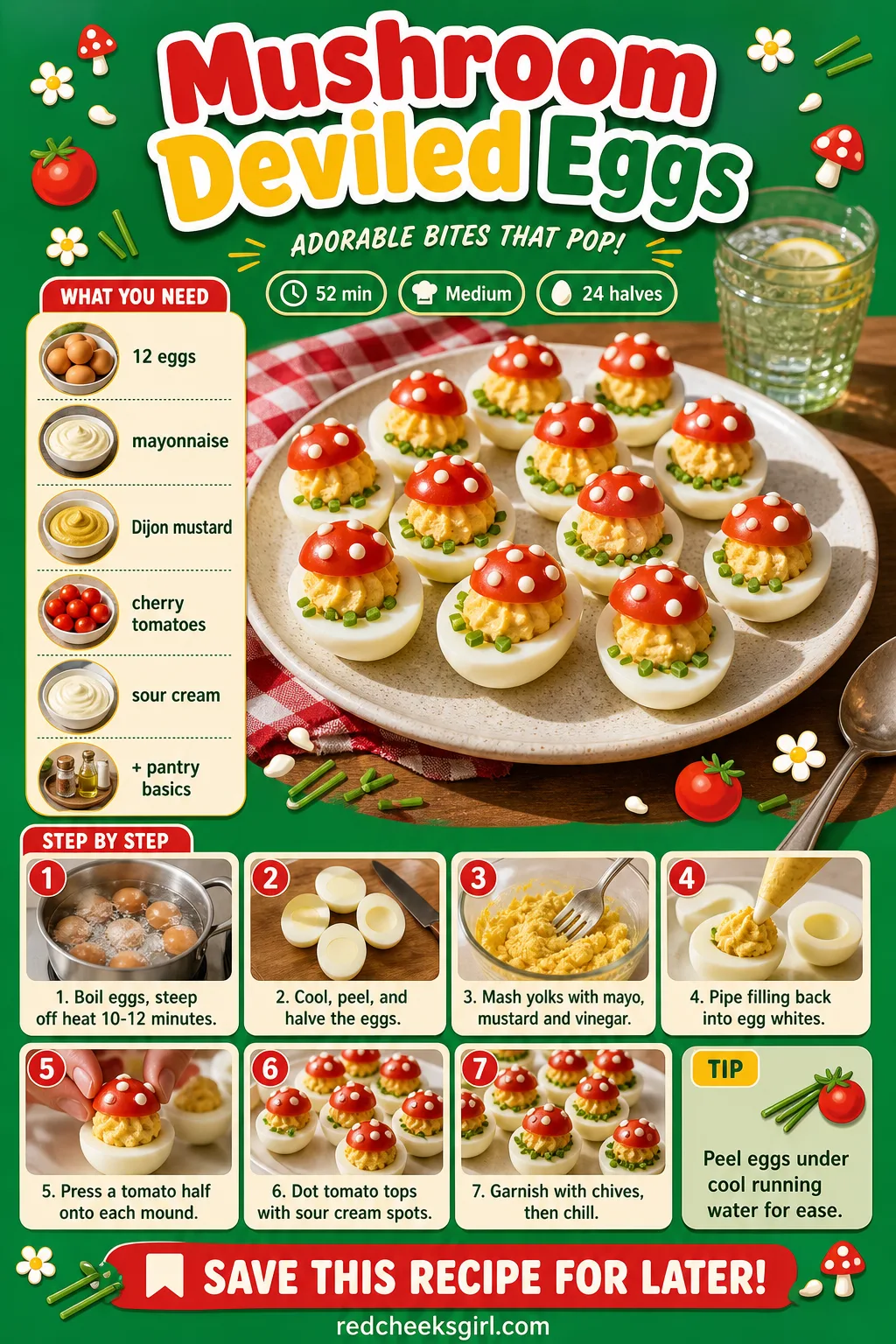 Mushroom Deviled Eggs Recipe Card printable sheet — Mushroom Deviled Eggs. Woodland baby shower food