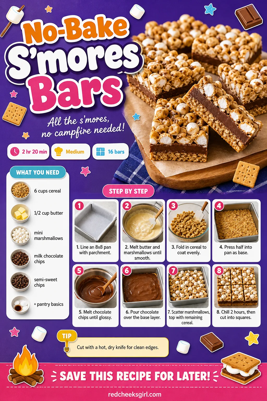 No-Bake S'mores Bars Recipe Card printable sheet — No-Bake S'mores Bars. Woodland baby shower food