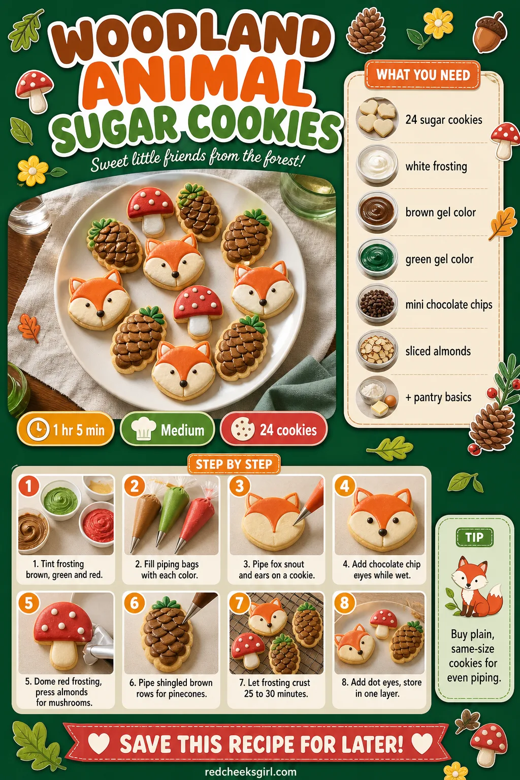 Woodland Animal Sugar Cookies Recipe Card printable sheet — Woodland Animal Sugar Cookies. Woodland baby shower food