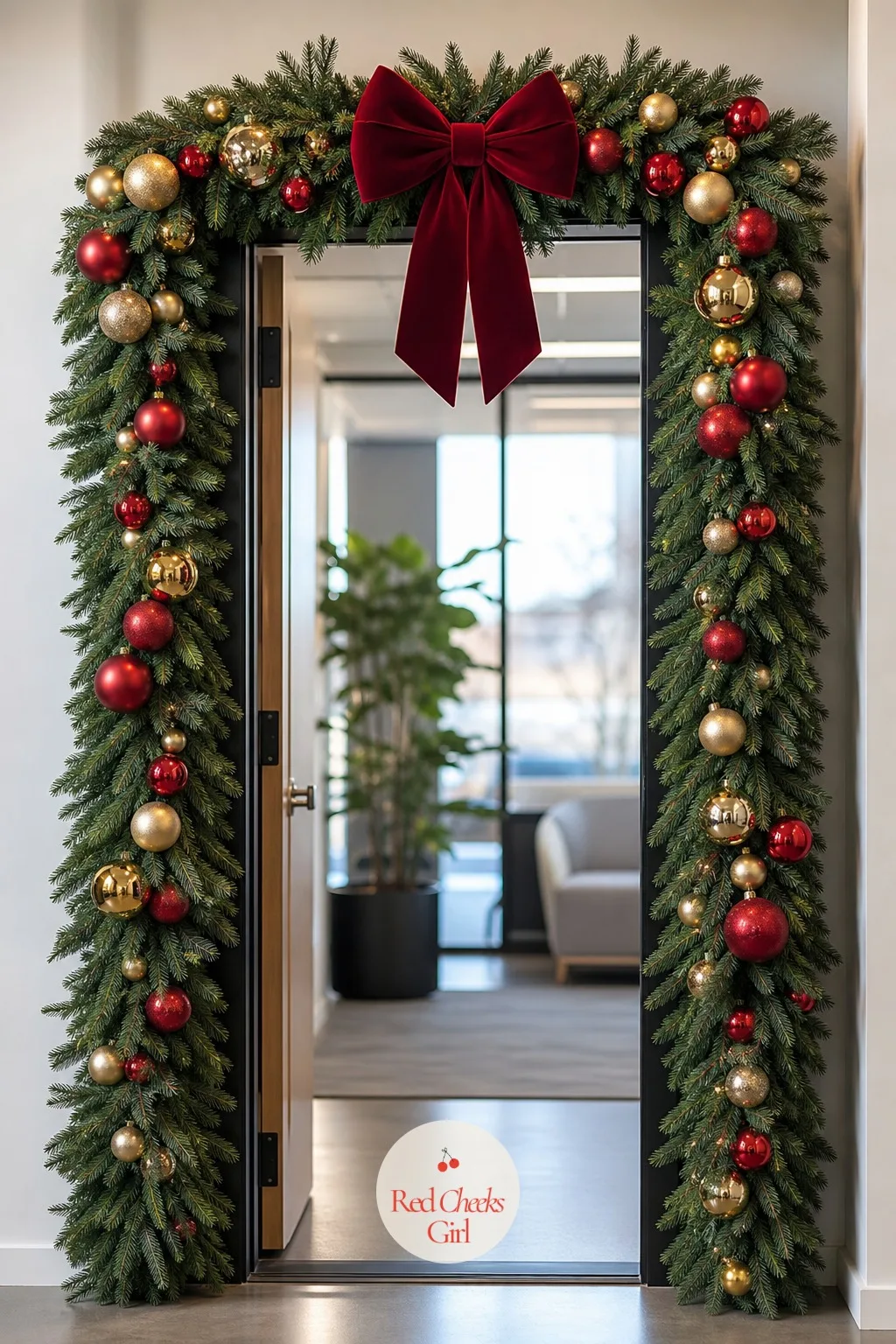 Garland Arch at the Front Door — The first five seconds set the mood, and most offices waste them on a dusty wreath nobody has touched since last year. Work