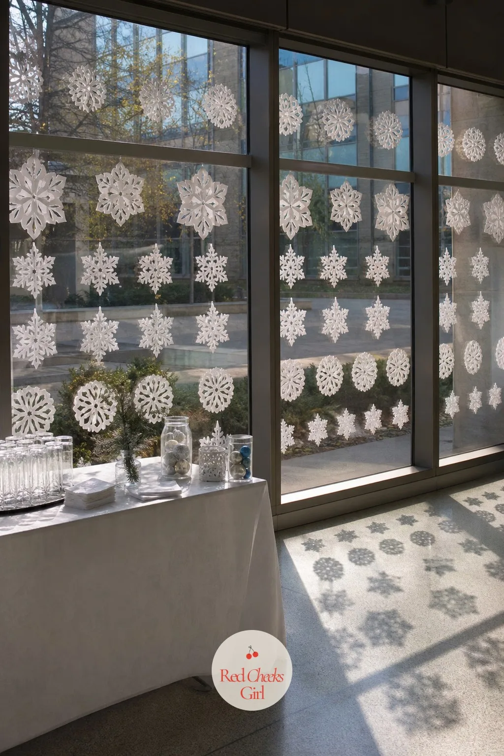 Paper Snowflake Window Wall — Nobody expects a shape cut from printer paper to look like much, which is exactly why it photographs so well once the light comes