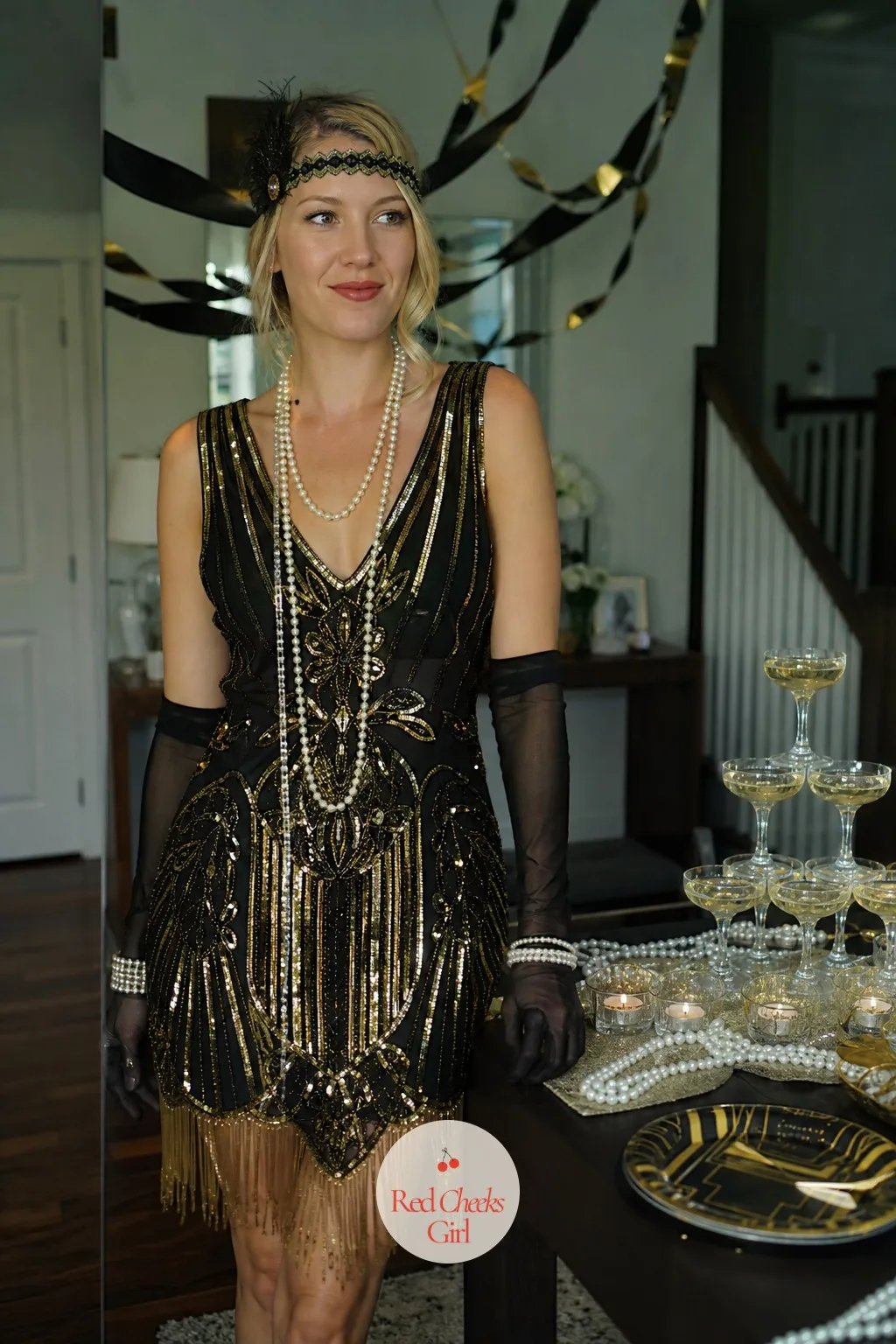 Gatsby — Black, gold and candlelight turn a standard function room into something that deserves the good shoes. Work christmas party themes