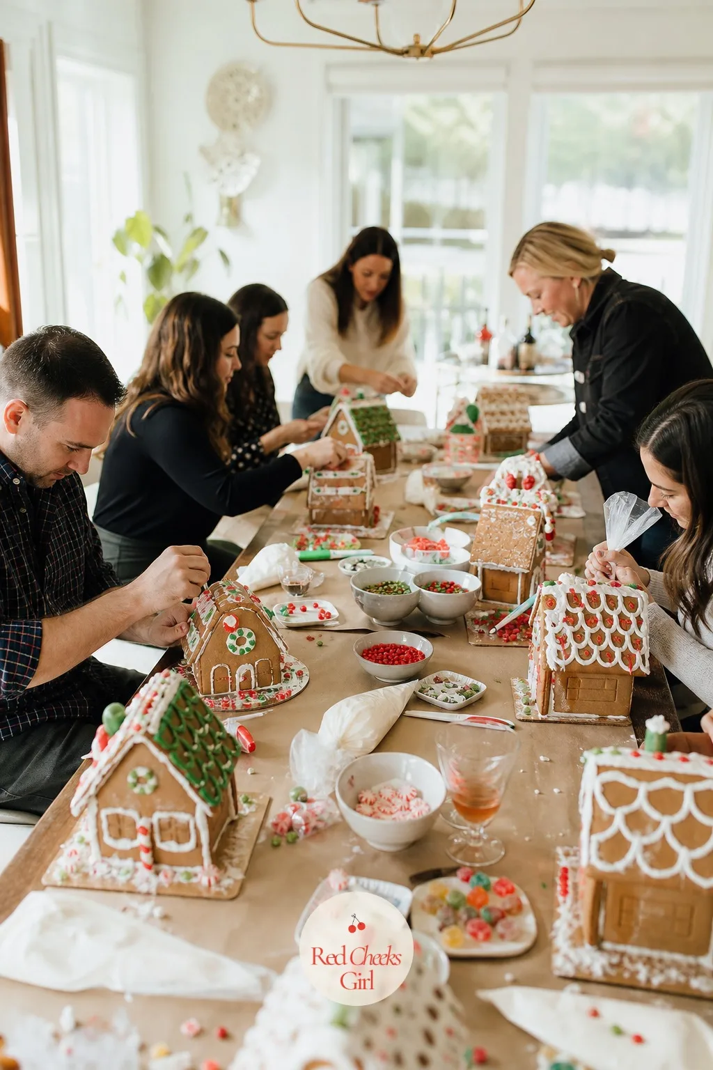 Gingerbread Bakery — Brown kraft paper runners down the tables and a garland of cookie cutters strung along the wall turn a breakroom into something that